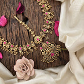 Vriksham Designer Dual Peacock& Gold Look Alike Lakshmi Double Side Maang Tikka-Red-Gold Bead-G19501